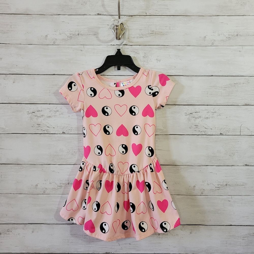 Dot Dot Smile Toddler Kids Dress Pink Hearts Yin Yang Drop Waist Size 2T - Picture 9 of 9